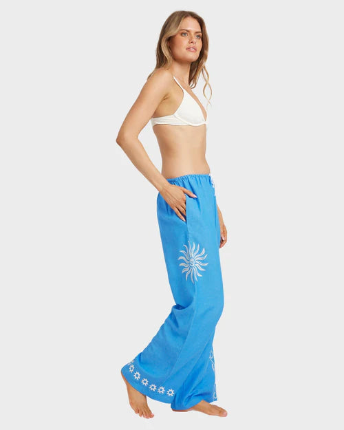 BILLABONG FIND ME HERE WOMENS ELASTIC WAIST PANTS RELAXED SUMMER BEACH TIDAL BLUE