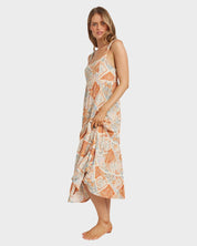 BILLABONG FOREVER FOLK SHINE WOMENS MIDI DRESS SUMMER RESORT EVERYDAY WHITECAP