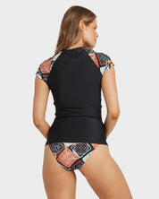 BILLABONG FOREVER FOLK WAHINE WOMENS RASH VEST SURF SWIM SUN PROTECTION BLACK PEBBLE