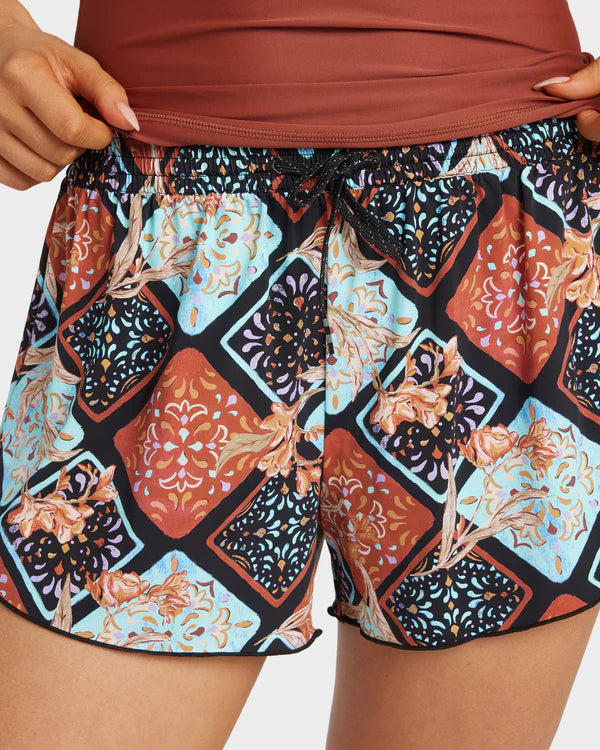 BILLABONG FOREVER FOLK WOMENS SWIM VOLLEY BOARDSHORTS SURF SHORTS BLACK PEBBLE