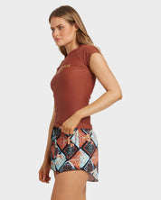 BILLABONG FOREVER FOLK WOMENS SWIM VOLLEY BOARDSHORTS SURF SHORTS BLACK PEBBLE