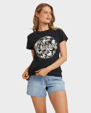 BILLABONG FORMULA T-SHIRT – WOMENS RELAXED EVERYDAY GRAPHIC TEE BLACK WHITE