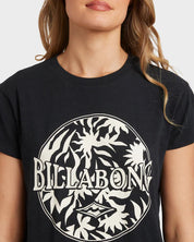 BILLABONG FORMULA T-SHIRT – WOMENS RELAXED EVERYDAY GRAPHIC TEE BLACK WHITE