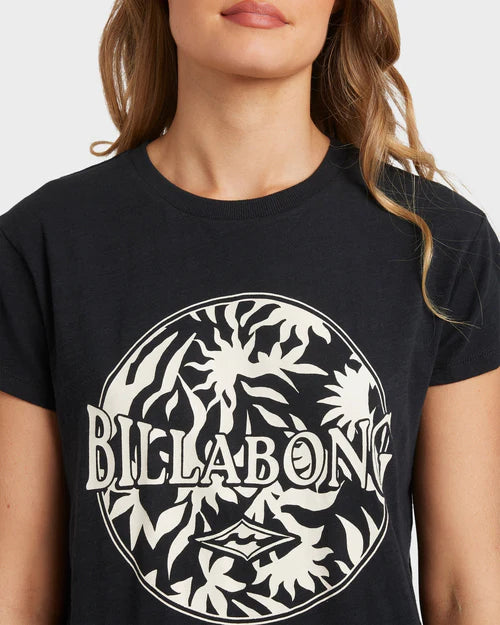 BILLABONG FORMULA T-SHIRT – WOMENS RELAXED EVERYDAY GRAPHIC TEE BLACK WHITE
