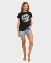 BILLABONG FORMULA T-SHIRT – WOMENS RELAXED EVERYDAY GRAPHIC TEE BLACK WHITE