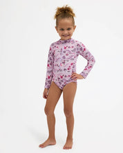 BILLABONG GIRLS 0-5 HULA HAZE ONE PIECE SHORTIE LONG SLEEVE RASH VEST – ORCHID