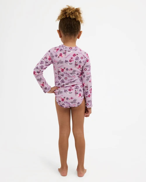 BILLABONG GIRLS 0-5 HULA HAZE ONE PIECE SHORTIE LONG SLEEVE RASH VEST – ORCHID
