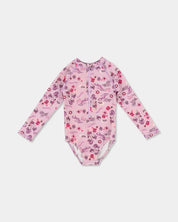 BILLABONG GIRLS 0-5 HULA HAZE ONE PIECE SHORTIE LONG SLEEVE RASH VEST – ORCHID
