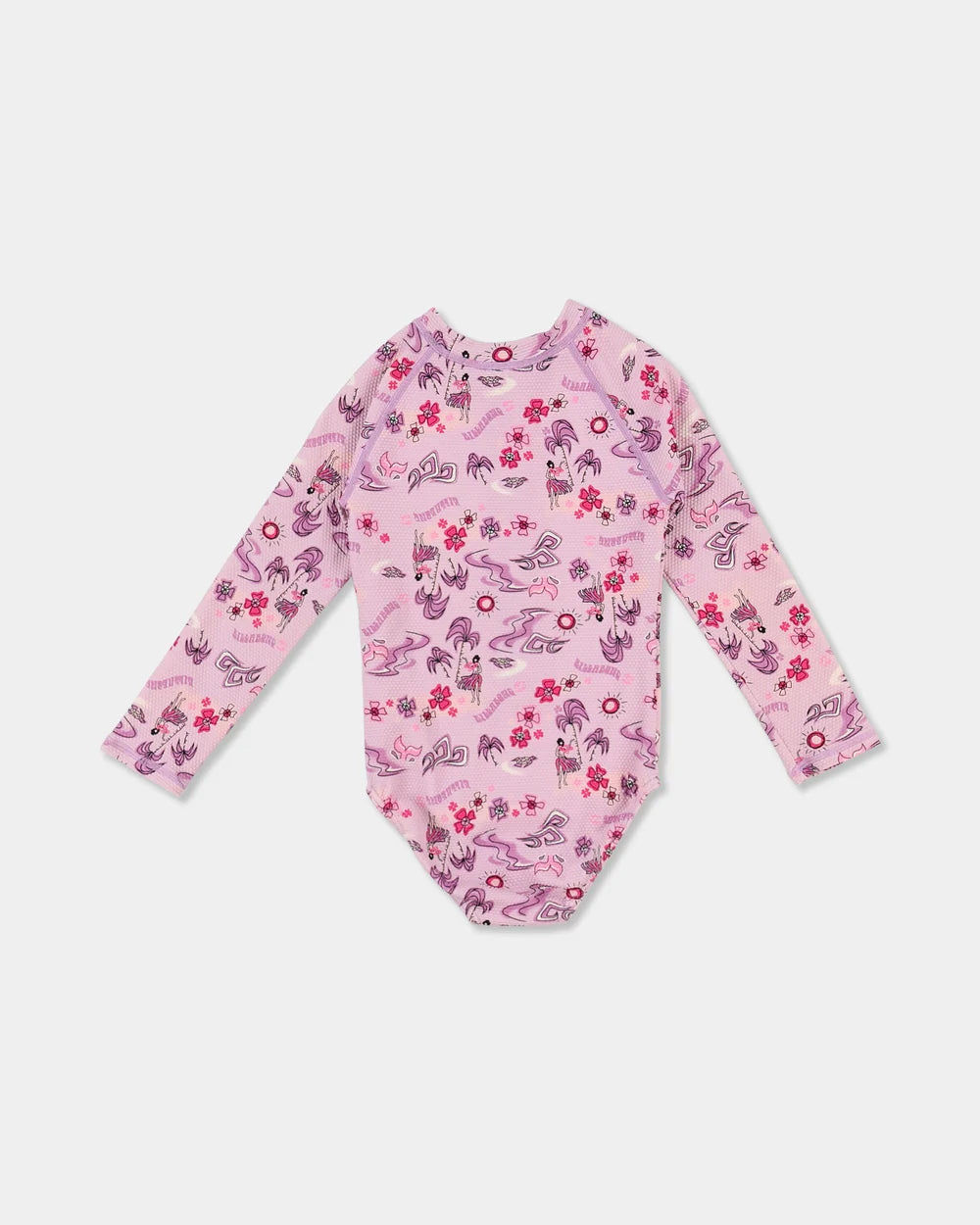 BILLABONG GIRLS 0-5 HULA HAZE ONE PIECE SHORTIE LONG SLEEVE RASH VEST – ORCHID