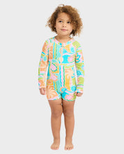 BILLABONG GIRLS 0-5 SOL PLAYA ONE PIECE SHORTIE LONG SLEEVE RASH VEST – BRIGHT MARINE
