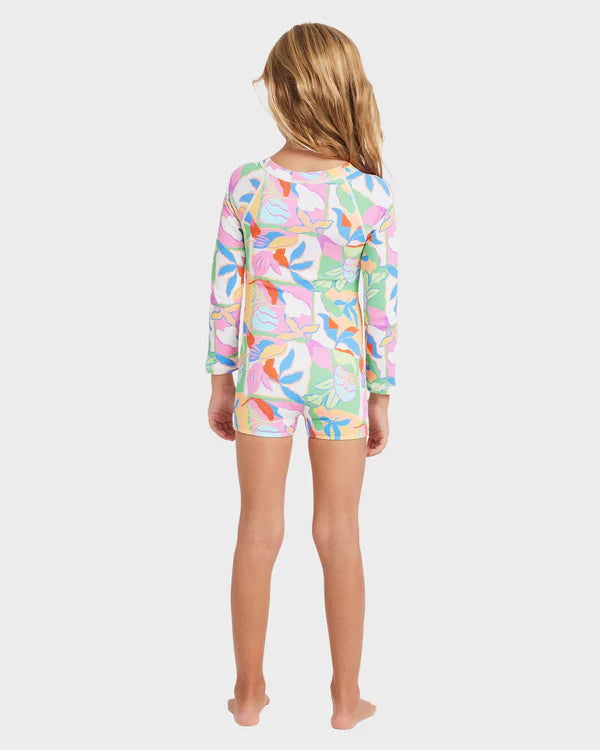 BILLABONG GIRLS 0-5 SUN SHIFT ONE PIECE LONG SLEEVE RASH VEST MULTI UV SWIM