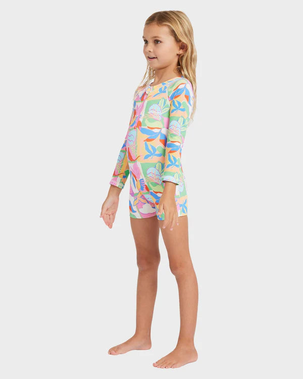 BILLABONG GIRLS 0-5 SUN SHIFT ONE PIECE LONG SLEEVE RASH VEST MULTI UV SWIM
