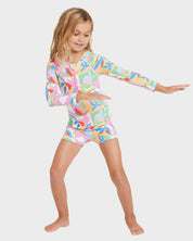 BILLABONG GIRLS 0-5 SUN SHIFT ONE PIECE LONG SLEEVE RASH VEST MULTI UV SWIM