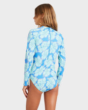 BILLABONG GIRLS 6-14 HAPPY HIBISCUS LONG SLEEVE BODYSUIT RASH VEST (TIDAL BLUE)
