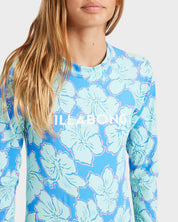 BILLABONG GIRLS 6-14 HAPPY HIBISCUS LONG SLEEVE BODYSUIT RASH VEST (TIDAL BLUE)