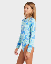 BILLABONG GIRLS 6-14 HAPPY HIBISCUS LONG SLEEVE BODYSUIT RASH VEST (TIDAL BLUE)
