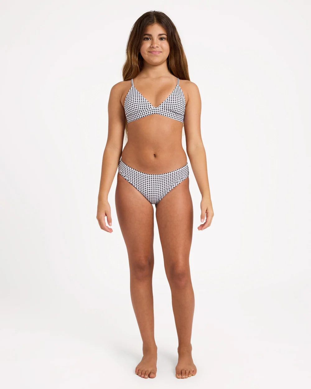 BILLABONG GIRLS 6-16 GINGHAM CRUSH TRIANGLE BIKINI SET – BLACK WHITE