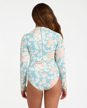 BILLABONG GIRLS 6-16 HIBISCUS HAZE LONG SLEEVE BODYSUIT RASH VEST – AQUA HAZE