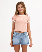 BILLABONG GIRLS 8-16 SALTY CLUB 5 POCKET DENIM SHORTS – WATERDROP BLUE