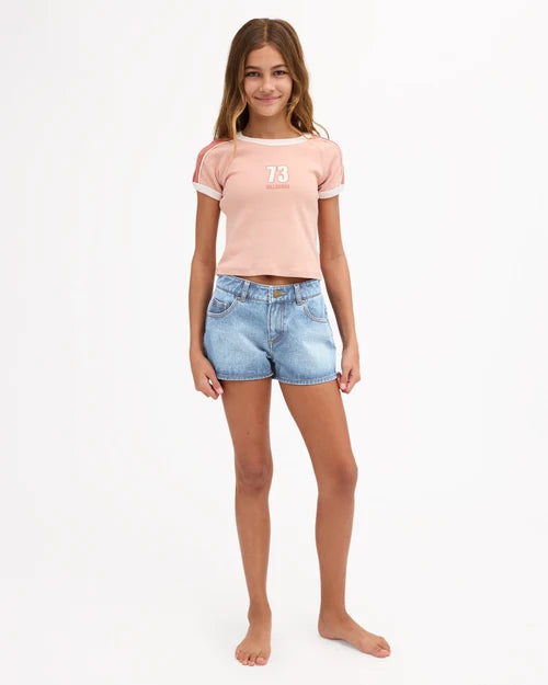BILLABONG GIRLS 8-16 SALTY CLUB 5 POCKET DENIM SHORTS – WATERDROP BLUE