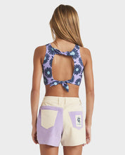 BILLABONG GIRLS MIXING VIBES DENIM SHORTS SUMMER CUT-OFF CASUAL SHORT MULTI