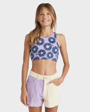 BILLABONG GIRLS MIXING VIBES DENIM SHORTS SUMMER CUT-OFF CASUAL SHORT MULTI