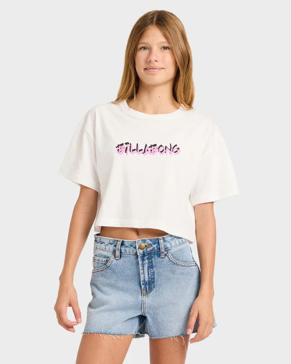BILLABONG GIRLS SAY MY NAME CROP T SHIRT SALT CRYSTAL KIDS SURF STYLE