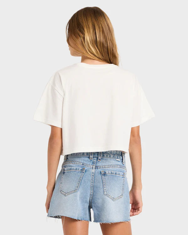 BILLABONG GIRLS SAY MY NAME CROP T SHIRT SALT CRYSTAL KIDS SURF STYLE