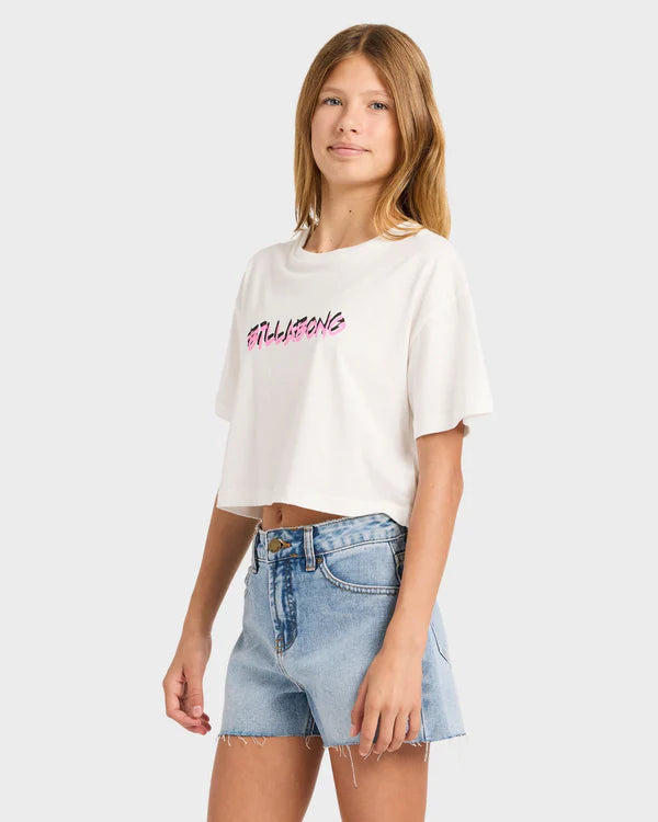 BILLABONG GIRLS SAY MY NAME CROP T SHIRT SALT CRYSTAL KIDS SURF STYLE