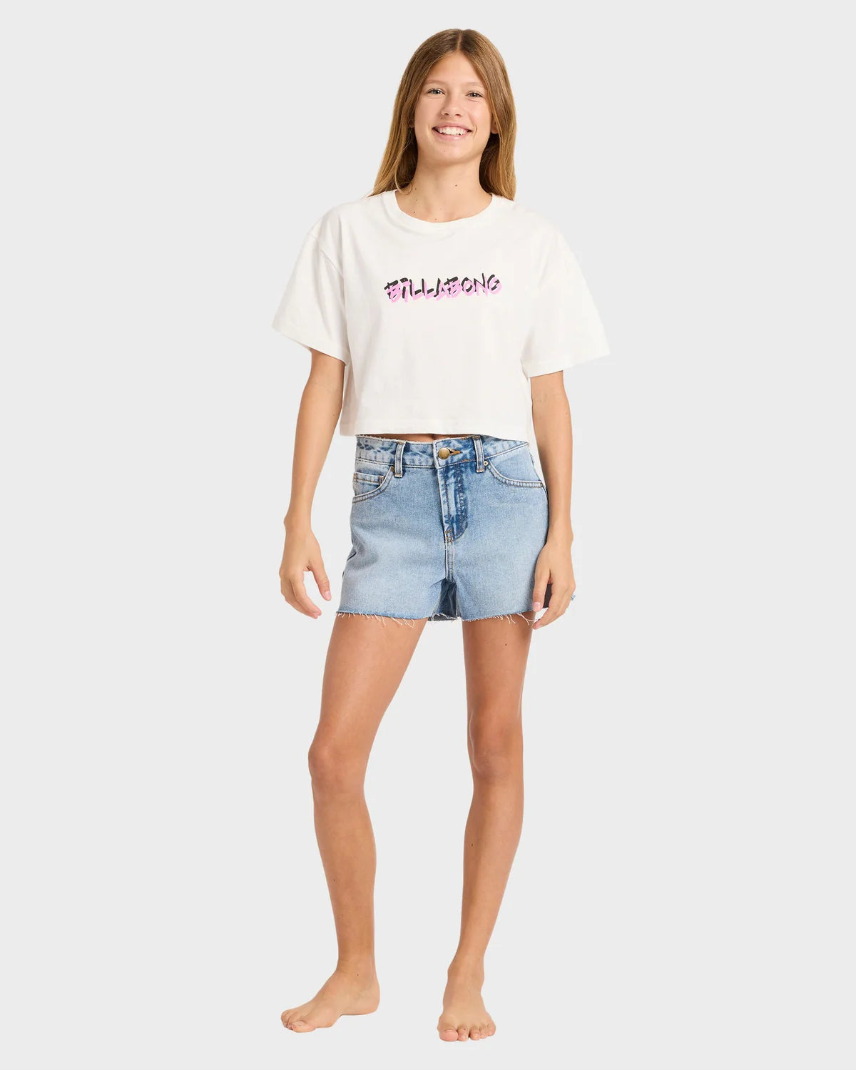 BILLABONG GIRLS SAY MY NAME CROP T SHIRT SALT CRYSTAL KIDS SURF STYLE