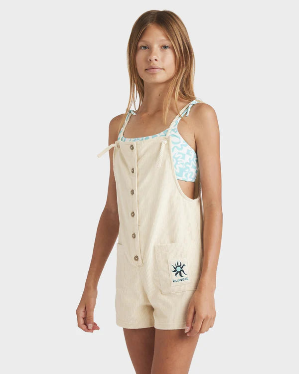BILLABONG GIRLS WAVE WATCH JR PLAYSUIT LIGHTWEIGHT SUMMER ONE PIECE WHITECAP