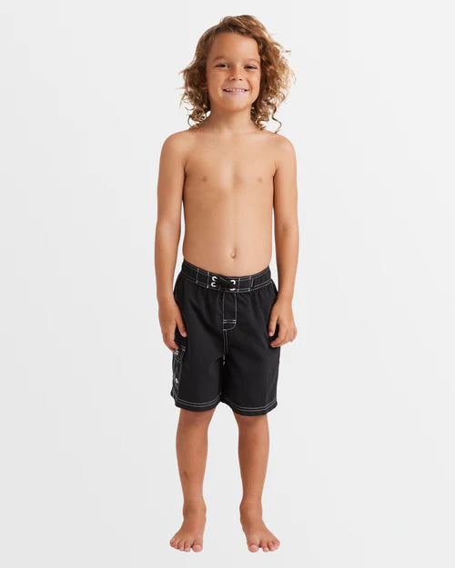 BILLABONG GROMS THROW ON BOARDSHORTS – BOYS 0–7 EASY SURF SHORTS IN BLACK
