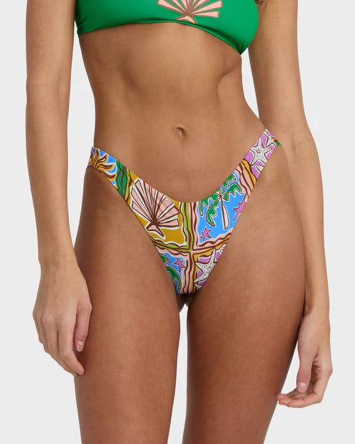 BILLABONG HEAT DREAM WOMENS TANGA BIKINI BOTTOM MULTI CHEEKY SURF SWIM PRINT