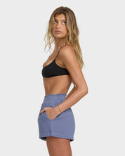 BILLABONG IN THE WAVES WOMENS ELASTIC WAIST SHORTS STONE BLUE SUMMER SURF STYLE