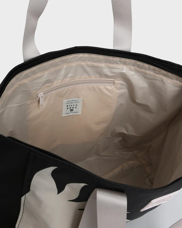 BILLABONG KEENIE WOMENS TOTE BAG BEACH EVERYDAY CARRY ALL BAG BLACK WHITE