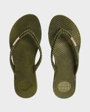 BILLABONG KICK BACK METALLIC THONGS WOMENS BEACH SANDALS DARK OLIVE