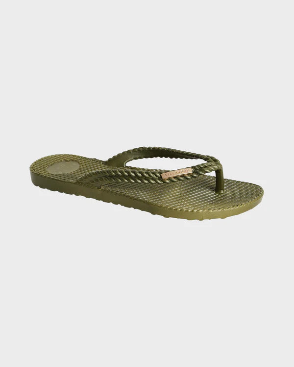BILLABONG KICK BACK METALLIC THONGS WOMENS BEACH SANDALS DARK OLIVE