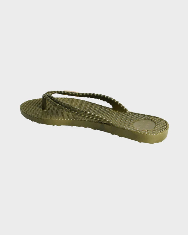 BILLABONG KICK BACK METALLIC THONGS WOMENS BEACH SANDALS DARK OLIVE