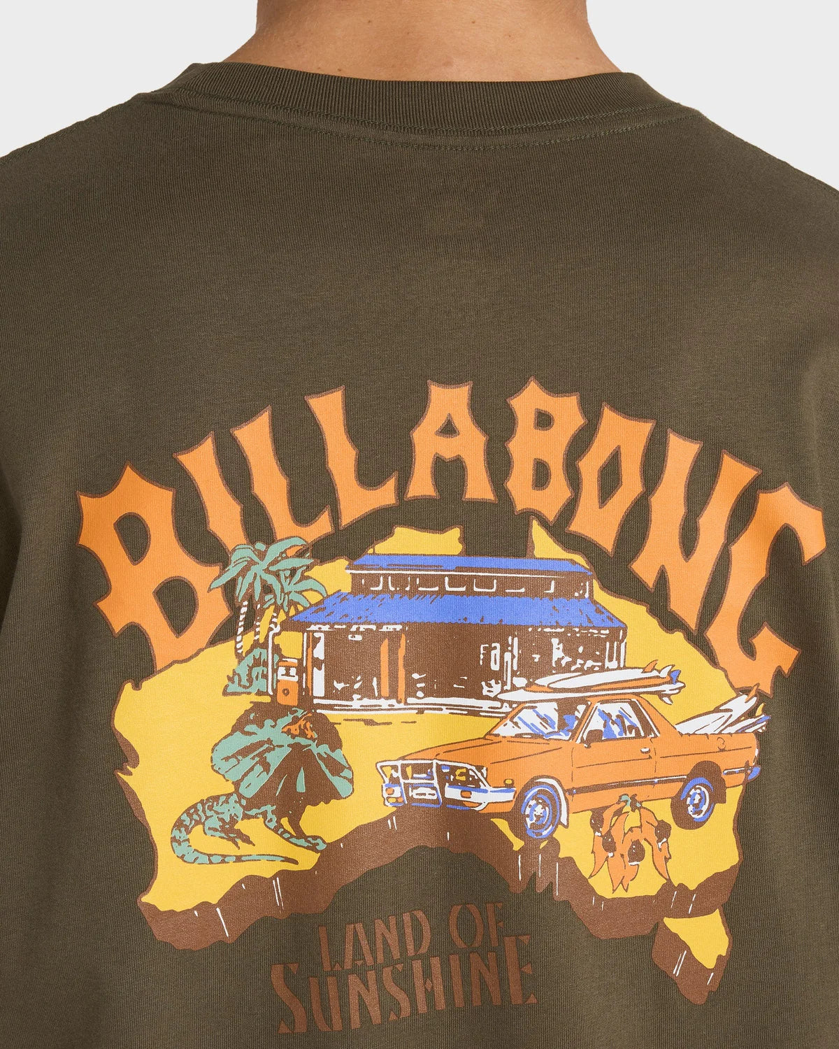 BILLABONG MENS LAND OF SUNSHINE T-SHIRT REGULAR FIT COTTON GRAPHIC TEE MILITARY