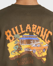 BILLABONG MENS LAND OF SUNSHINE T-SHIRT REGULAR FIT COTTON GRAPHIC TEE MILITARY