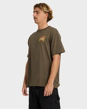 BILLABONG MENS LAND OF SUNSHINE T-SHIRT REGULAR FIT COTTON GRAPHIC TEE MILITARY