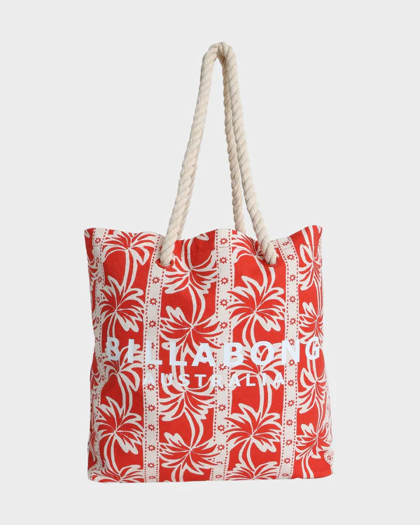 BILLABONG ROW OF PALMS WOMENS BE TOTE BAG RED ALOHA BEACH SHOPPING SURF BAG