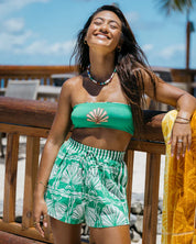 BILLABONG SEASHELL WOMENS SHORTS KELLY GREEN SUMMER RESORT BEACH ELASTIC WAIST