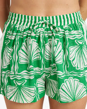 BILLABONG SEASHELL WOMENS SHORTS KELLY GREEN SUMMER RESORT BEACH ELASTIC WAIST