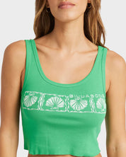 BILLABONG SEASHELL SUNLIGHT WOMENS TANK TOP KELLY GREEN SUMMER CROPPED SINGLET