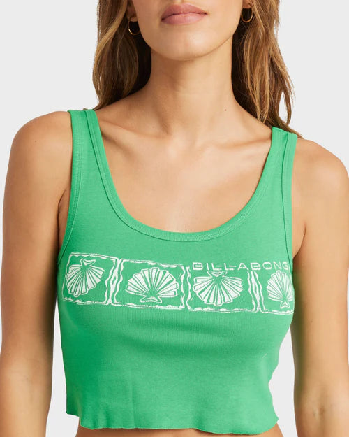 BILLABONG SEASHELL SUNLIGHT WOMENS TANK TOP KELLY GREEN SUMMER CROPPED SINGLET