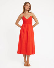 BILLABONG SUCH A TRIP WOMENS MIDI DRESS RED ALOHA SUMMER RESORT TROPICAL STYLE