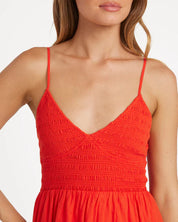 BILLABONG SUCH A TRIP WOMENS MIDI DRESS RED ALOHA SUMMER RESORT TROPICAL STYLE