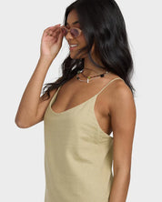 BILLABONG SUMMER LOVE WOMENS MINI DRESS CASUAL SUMMER EVERYDAY DRESS GREEN ASH