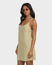 BILLABONG SUMMER LOVE WOMENS MINI DRESS CASUAL SUMMER EVERYDAY DRESS GREEN ASH